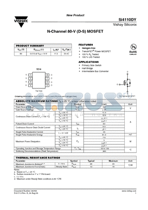 SI4110DY datasheet - N-Channel 80-V (D-S) MOSFET