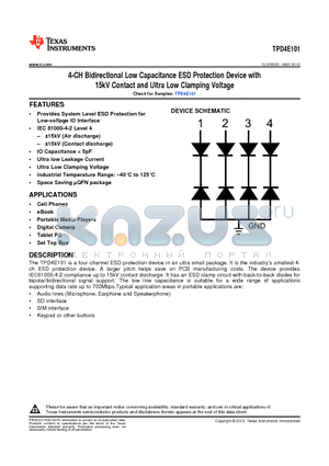 TPD4E101DPWR datasheet - 4-CH Bidirectional Low Capacitance ESD Protection Device