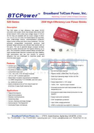 S25-48-3.3 datasheet - 25W High Efficiency Low Power Bricks