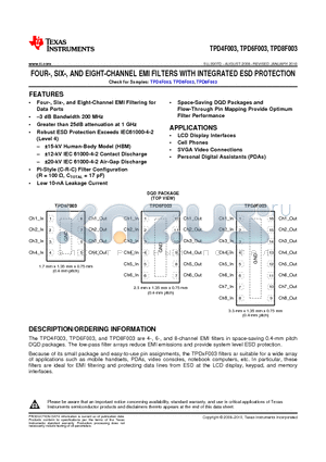 TPD4F003 datasheet - FOUR-, SIX-, AND EIGHT-CHANNEL EMI FILTERS WITH INTEGRATED ESD PROTECTION