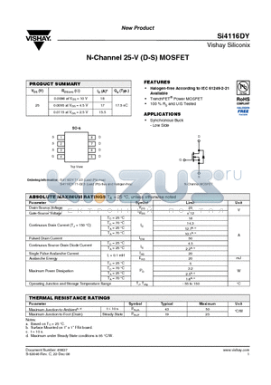 SI4116DY-T1-E3 datasheet - N-Channel 25-V (D-S) MOSFET