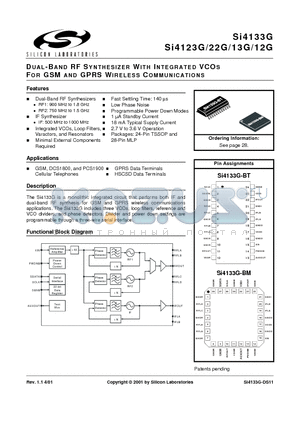 SI4113G-BT datasheet - DUAL-BAND RF SYNTHESIZER WITH INTEGRATED VCOS FOR GSM AND GPRS WIRELESS COMMUNICATIONS