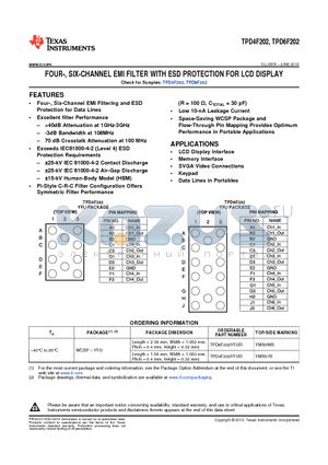 TPD4F202 datasheet - FOUR-,SIX-CHANNEL EMI FILTER WITH ESD PROTECTION FOR LCD DISPLAY