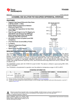 TPD4S009 datasheet - 4-CHANNEL ESD SOLUTION FOR HIGH-SPEED DIFFERENTIAL INTERFACE