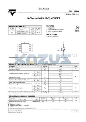 SI4122DY datasheet - N-Channel 40-V (D-S) MOSFET