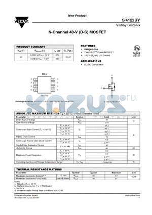 SI4122DY-T1-GE3 datasheet - N-Channel 40-V (D-S) MOSFET