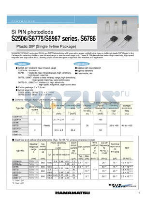 S2506-04 datasheet - Si PIN photodiode Plastic SIP (Single In-line Package)