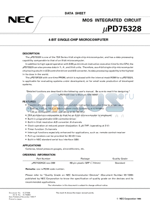 UPD75328 datasheet - 4-BIT SINGLE-CHIP MICROCOMPUTER