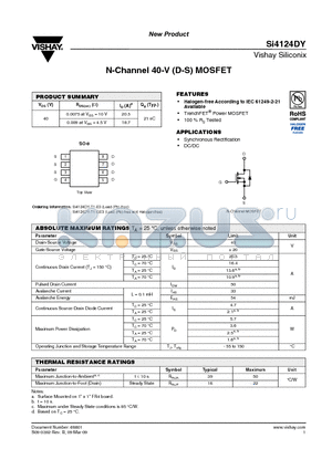 SI4124DY datasheet - N-Channel 40-V (D-S) MOSFET
