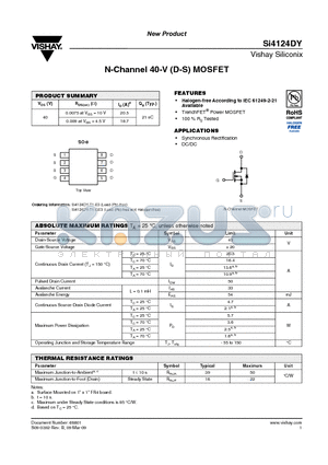 SI4124DY-T1-E3 datasheet - N-Channel 40-V (D-S) MOSFET