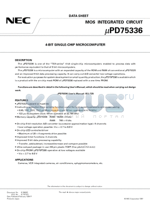 UPD75336 datasheet - 4-BIT SINGLE-CHIP MICROCOMPUTER