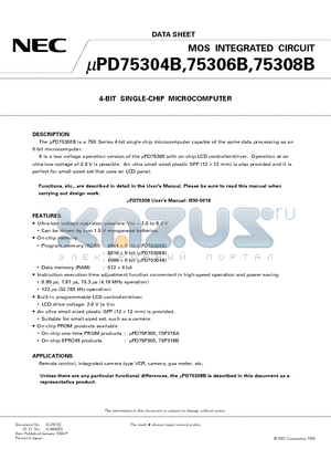 UPD75308BGF datasheet - 4-BIT SINGLE-CHIP MICROCOMPUTER