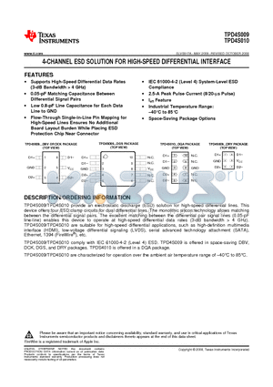 TPD4S010DQAR datasheet - 4-CHANNEL ESD SOLUTION FOR HIGH-SPEED DIFFERENTIAL INTERFACE