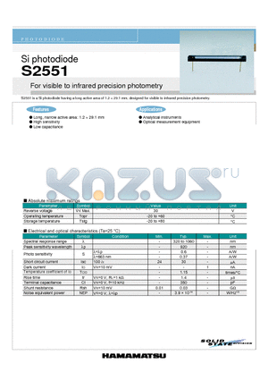 S2551 datasheet - Si photodiode For visible to infrared precision photometry