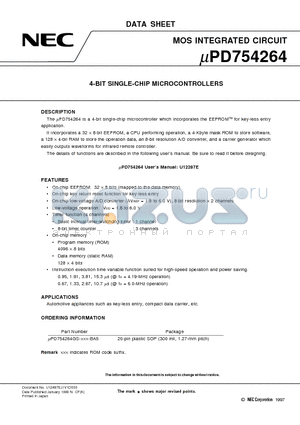 UPD754264GS datasheet - 4-BIT SINGLE-CHIP MICROCONTROLLERS