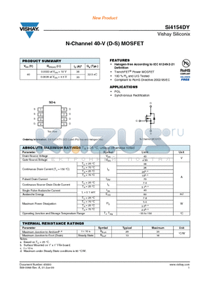 SI4154DY datasheet - N-Channel 40-V (D-S) MOSFET