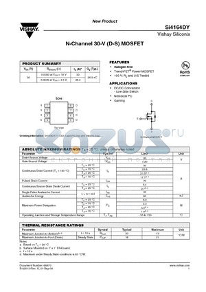 SI4164DY datasheet - N-Channel 30-V (D-S) MOSFET