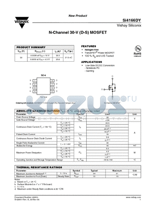 SI4166DY datasheet - N-Channel 30-V (D-S) MOSFET