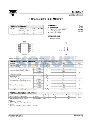 SI4168DY datasheet - N-Channel 30-V (D-S) MOSFET