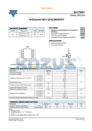 SI4178DY-T1-GE3 datasheet - N-Channel 30-V (D-S) MOSFET