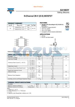 SI4186DY datasheet - N-Channel 20-V (D-S) MOSFET