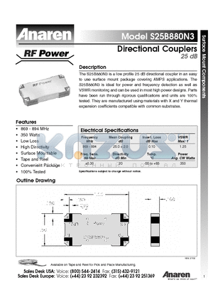 S25B880N3 datasheet - Directional Couplers