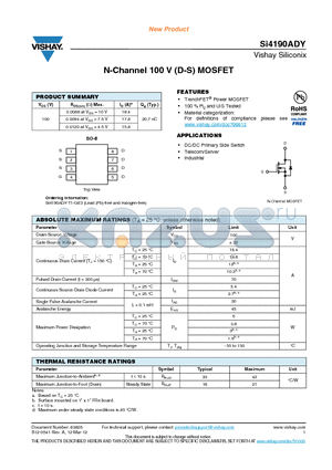 SI4190ADY datasheet - N-Channel 100 V (D-S) MOSFET