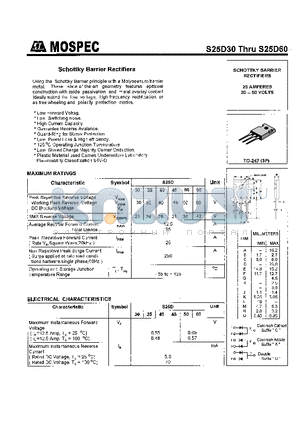 S25D30 datasheet - SCHOTTKY BARRIER RECTIFIERS(25A,30-60V)