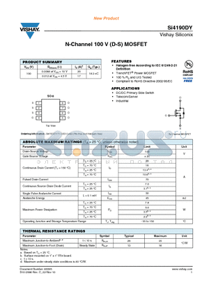 SI4190DY datasheet - N-Channel 100 V (D-S) MOSFET