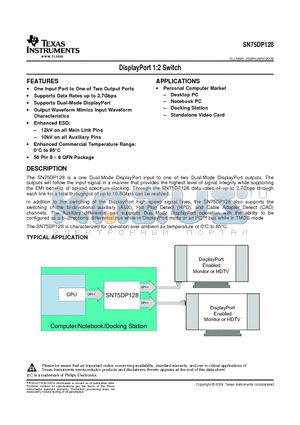 SN75DP128RTQRG4 datasheet - DisplayPort 1:2 Switch