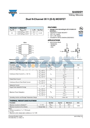 SI4202DY datasheet - Dual N-Channel 30 V (D-S) MOSFET