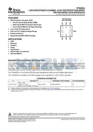 TPD6E004 datasheet - LOW-CAPACITANCE 6-CHANNEL a15-kV ESD PROTECTION ARRAY FOR HIGH-SPEED DATA INTERFACES