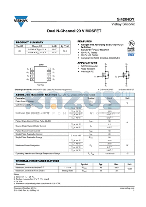 SI4204DY datasheet - Dual N-Channel 20 V MOSFET