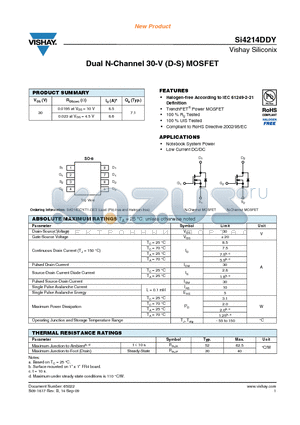 SI4214DDY datasheet - Dual N-Channel 30-V (D-S) MOSFET