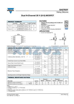 SI4276DY-T1-GE3 datasheet - Dual N-Channel 30 V (D-S) MOSFET