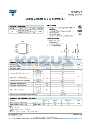 SI4286DY-T1-GE3 datasheet - Dual N-Channel 40 V (D-S) MOSFET