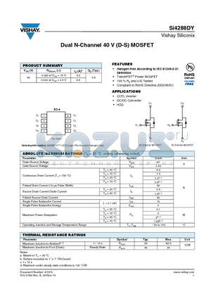 SI4288DY datasheet - Dual N-Channel 40 V (D-S) MOSFET