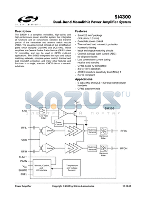 SI4300 datasheet - Dual-Band Monolithic Power Amplifier System