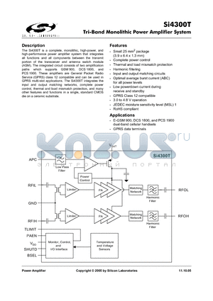 SI4300T datasheet - Tri-Band Monolithic Power Amplifier System