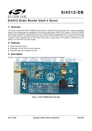 SI4312-DB datasheet - Si4312 DEMO BOARD USERS GUIDE