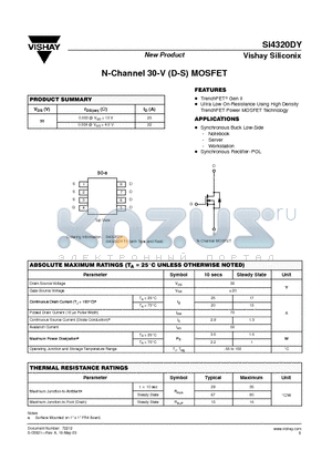 SI4320DY datasheet - N-Channel 30-V (D-S) MOSFET