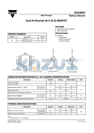 SI4330DY datasheet - Dual N-Channel 30-V (D-S) MOSFET