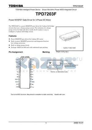 TPD7203F datasheet - Power MOSFET Gate Driver for 3-Phase DC Motor