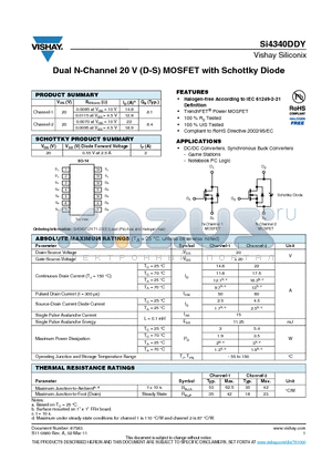 SI4340DDY-T1-GE3 datasheet - Dual N-Channel 20 V (D-S) MOSFET with Schottky Diode