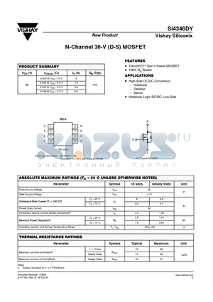 SI4346DY datasheet - N-Channel 30-V (D-S) MOSFET