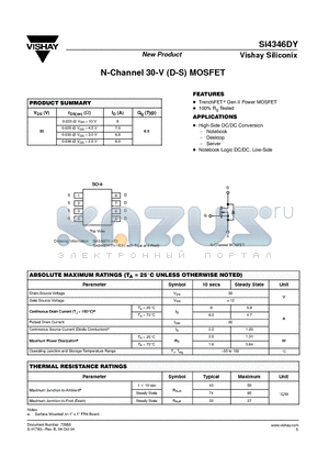 SI4346DY-T1-E3 datasheet - N-Channel 30-V (D-S) MOSFET