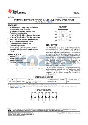 TPD8E003DQDR datasheet - 8-CHANNEL ESD ARRAY FOR PORTABLE SPACE-SAVING APPLICATIONS