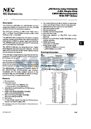 UPD75CG38E datasheet - 4 BIT SINGLE CHIP CMOS MICROCOMPUTERS WITH FIP DRIVER