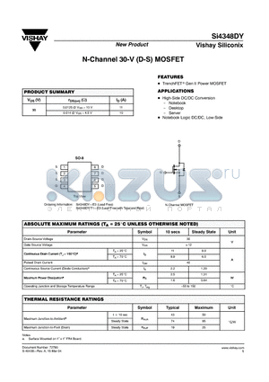 SI4348DY datasheet - N-Channel 30-V (D-S) MOSFET