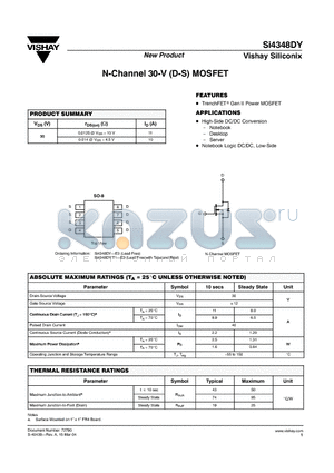 SI4348DY-E3 datasheet - N-Channel 30-V (D-S) MOSFET